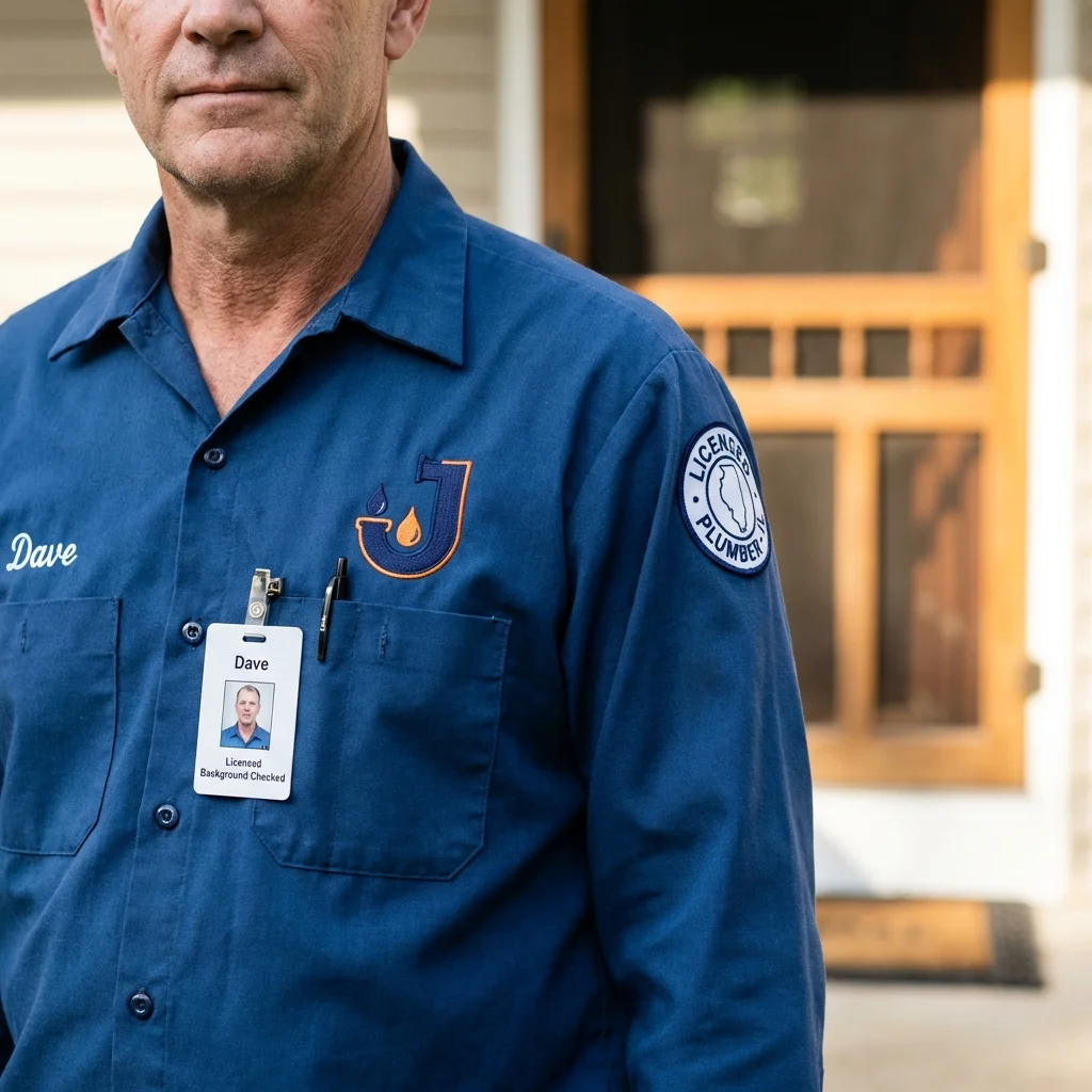 Licensed plumber showing ID badge in Greensburg, PA