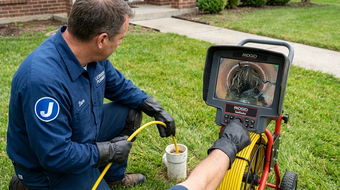 Sewer camera inspection being performed by Johns Plumbing LLC in Greensburg