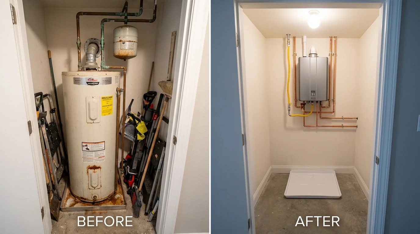 Tank water heater versus wall-mounted tankless unit comparison for Greensburg, PA homeowners