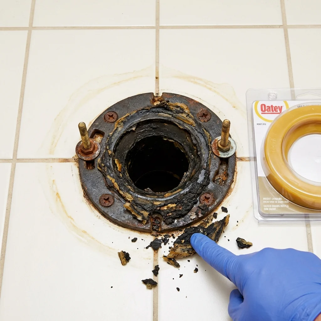 Failed wax ring showing water seepage at the base of a toilet in a Greensburg, PA home