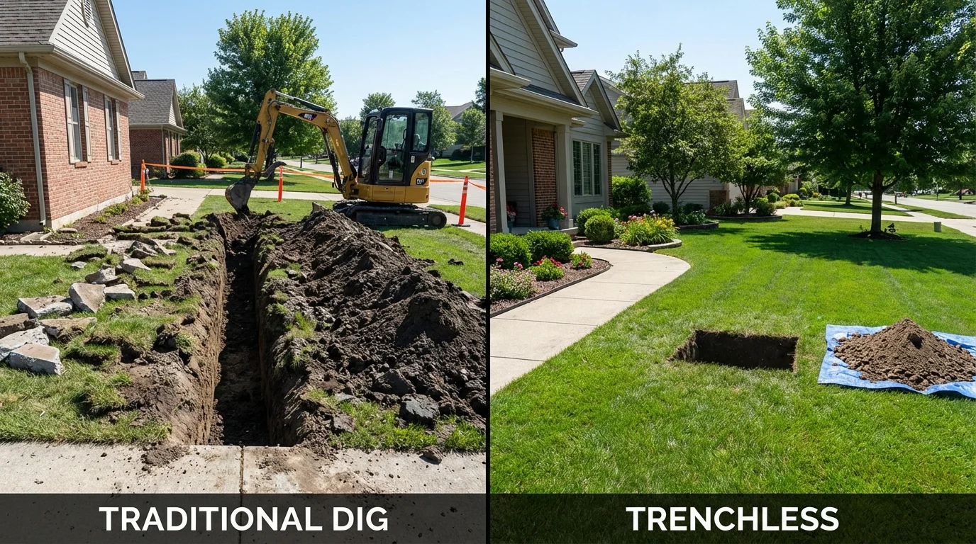 Trenchless sewer repair with minimal yard damage versus traditional excavation in Greensburg, PA